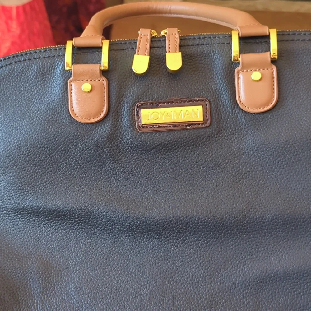Joy & Iman Leather Black & Tan Satchel. Gently Used.Multiple Organizing Features